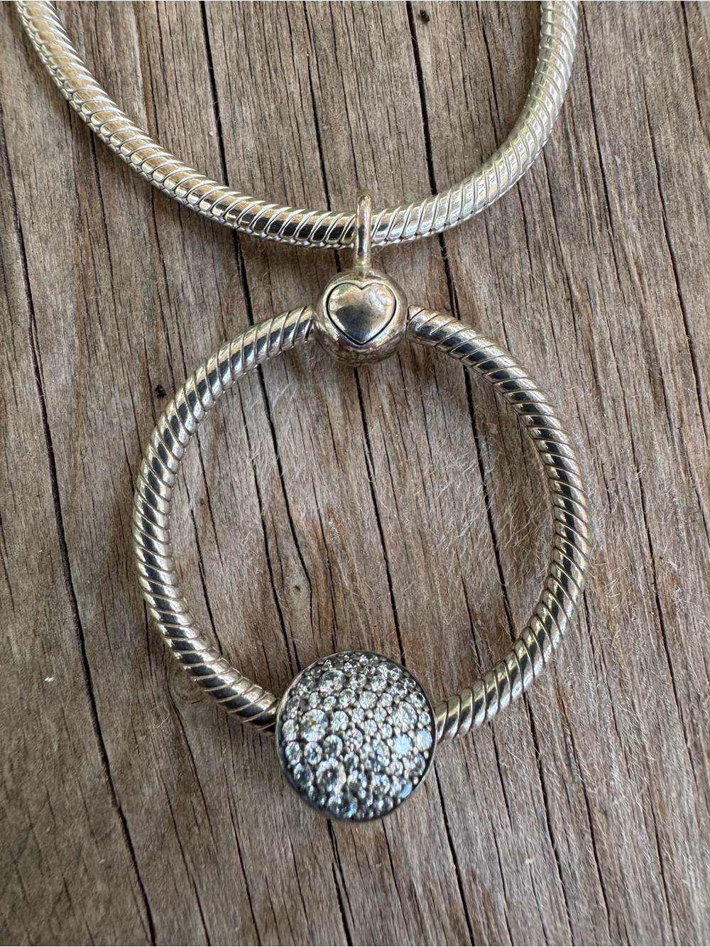 Pandora Silver Necklace with Pandora Circular Hoop Charm Holder. - Picture 3 of 6